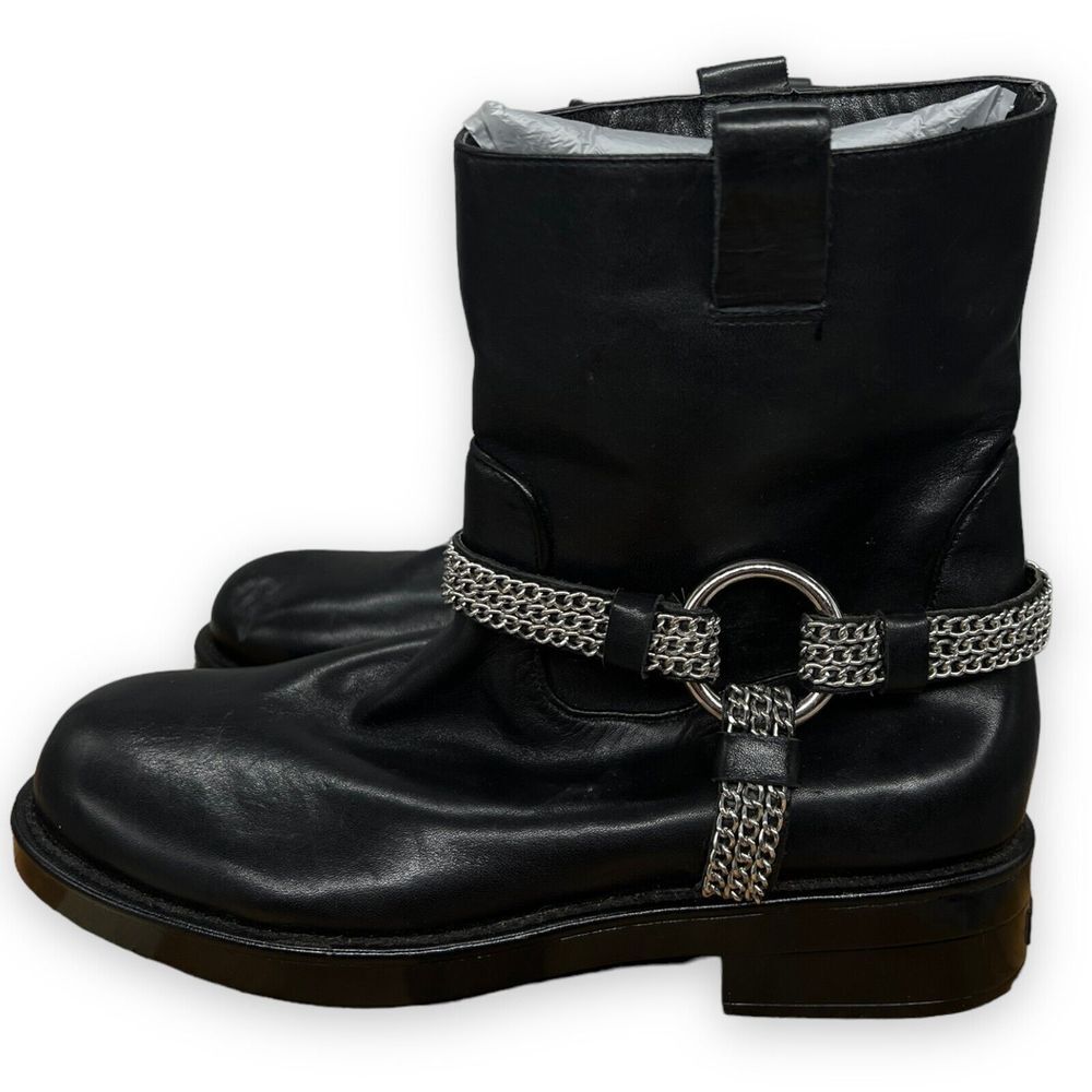 Karl Lagerfeld Boots Womens 6 M Black Leather Vernet Moto Chain Harness Boots